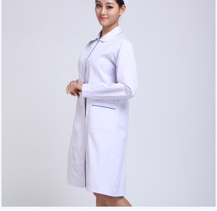 護士服冬裝娃娃領(lǐng)白色加藍邊 長(cháng)袖醫生服護士服白大褂